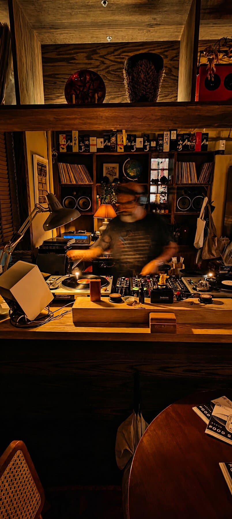 A record spinning mid-set at 915 Dupont, in motion